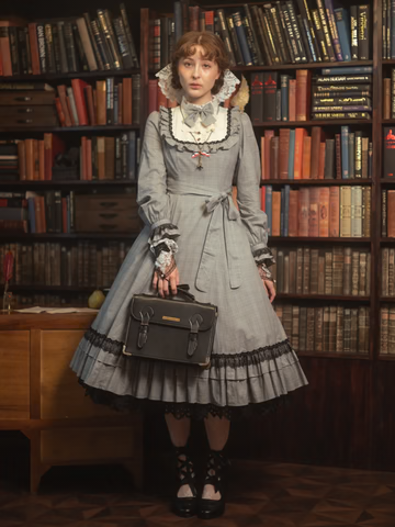 [Victorian maiden] Victorian maiden★Now accepting reservations★ Ecole de Feliz Classical Doll Long Dress Brown Check/BlackCheck (normal size/plus size)
