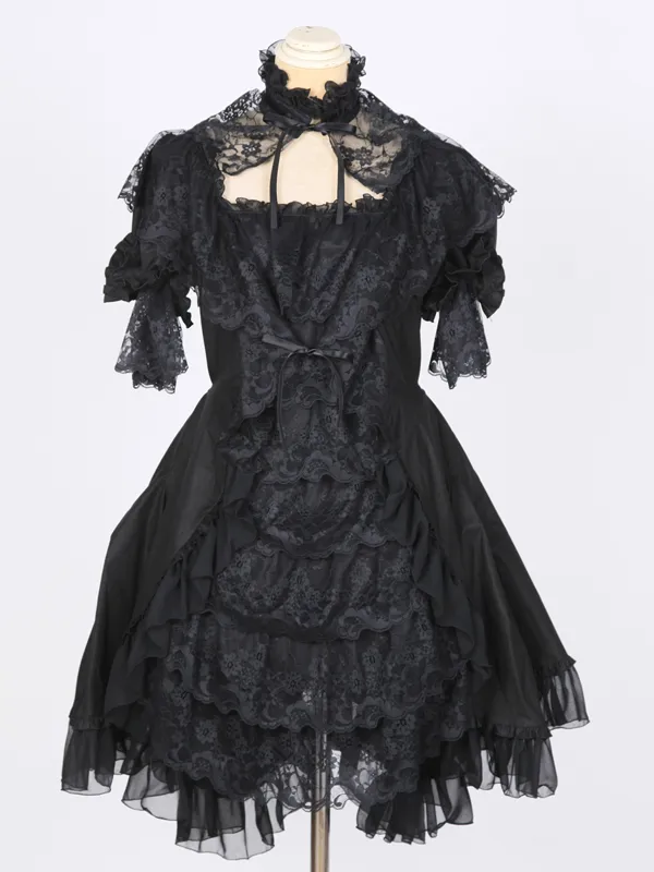 [Marmor] Marmor voluminöses Kleid Tuck Kleid mit Spitzenkragen: Weiß x Weiß