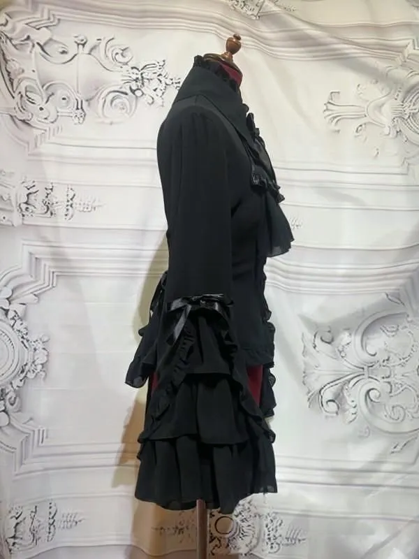 [Mármol] blusa con cordones con corbata de cameo: Black X Black Ruffles - Men's LL