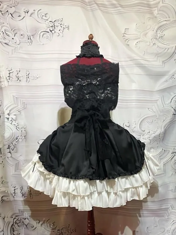 [MARBLE] Marble feminine dress with accessories + lace shawl + lace belt: black