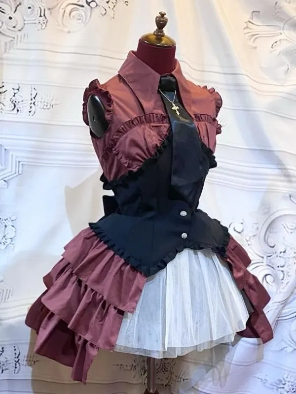 [Marble] Marble Cross Motif Necte Bustier Corset -style Blouse dress: White x black stripes x black Thailand