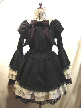 [MARBLE] Marble arch blade switching stand-up collar classic dress: Ecru black dots x black★Not eligible for SALE★