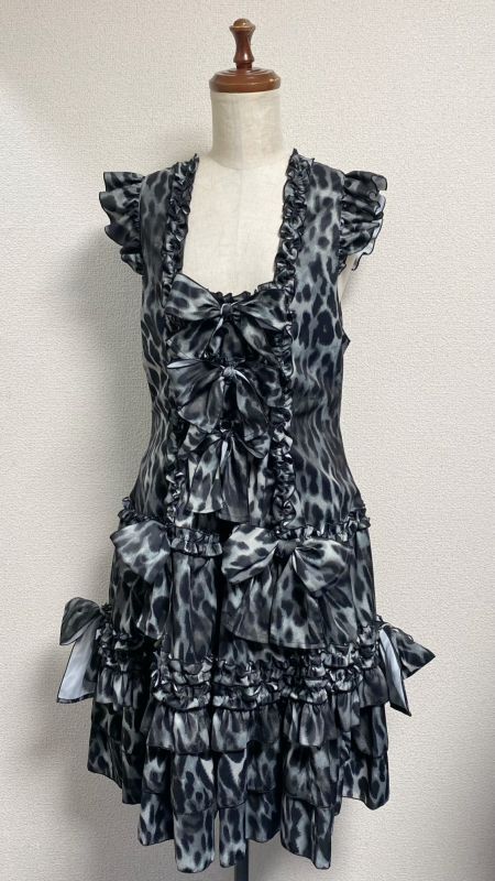 [Physical Drop] Physical Drop Ruffle Dress [Leopard print black, mini length]