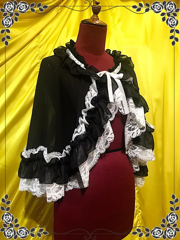 [MARBLE] Marble volume lace ruffle summer cape: black lace
