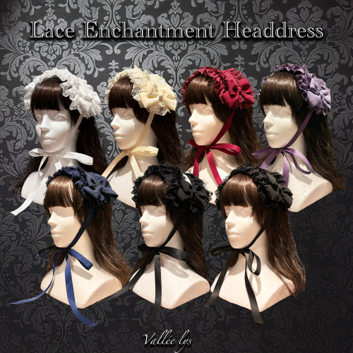 【Vallée lys】ヴァレリス　Lace Enchantment Headdress　 White/Ivory/Wine/Purple/Navy/Black×White/Black