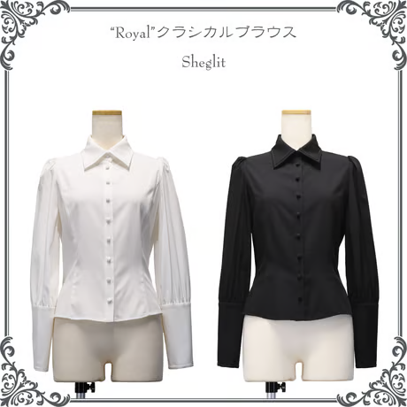 【Sheglit】シェグリット　"Royal"クラシカルブラウス　ホワイト/ブラック