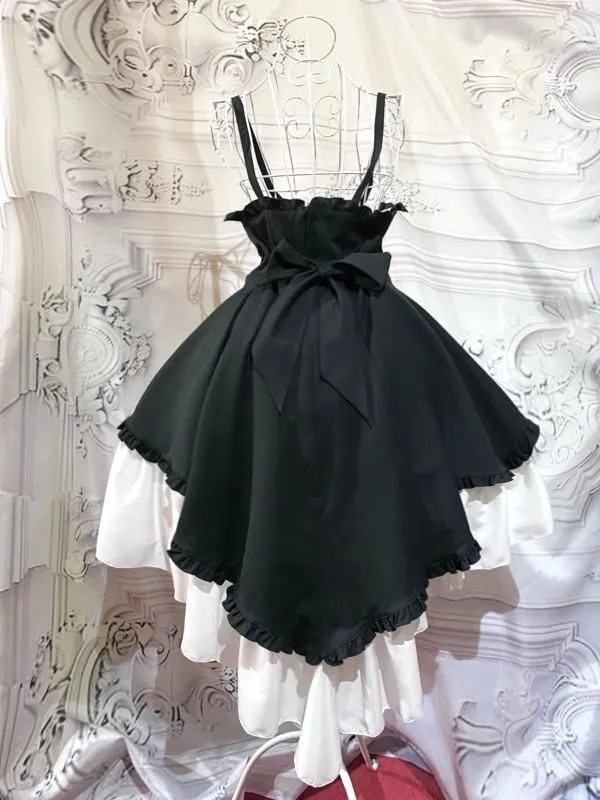 High waist drape skirt with emblem decorative chain: black x white ruffles★Not eligible for SALE★