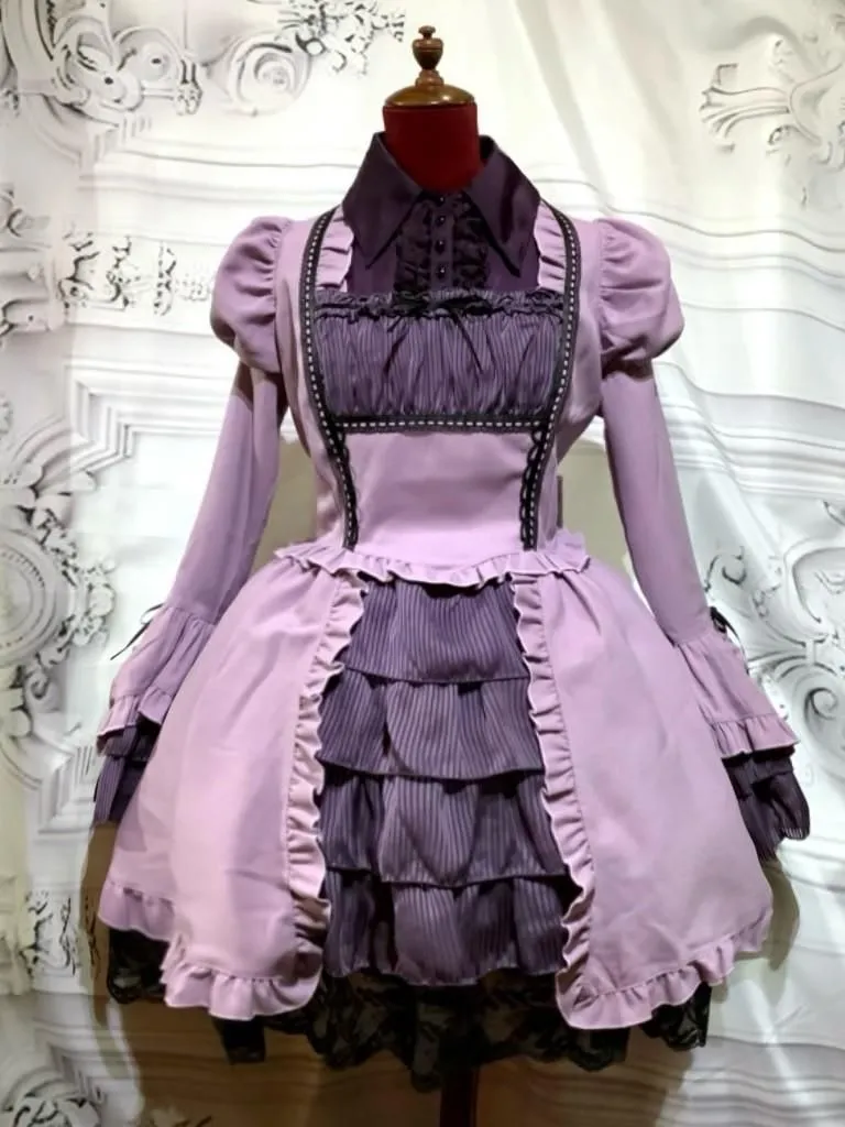 [Marble] Blouse en marbre et jupe Style Robe de coordination du corps entier: Purple X Purple Stripe Flill