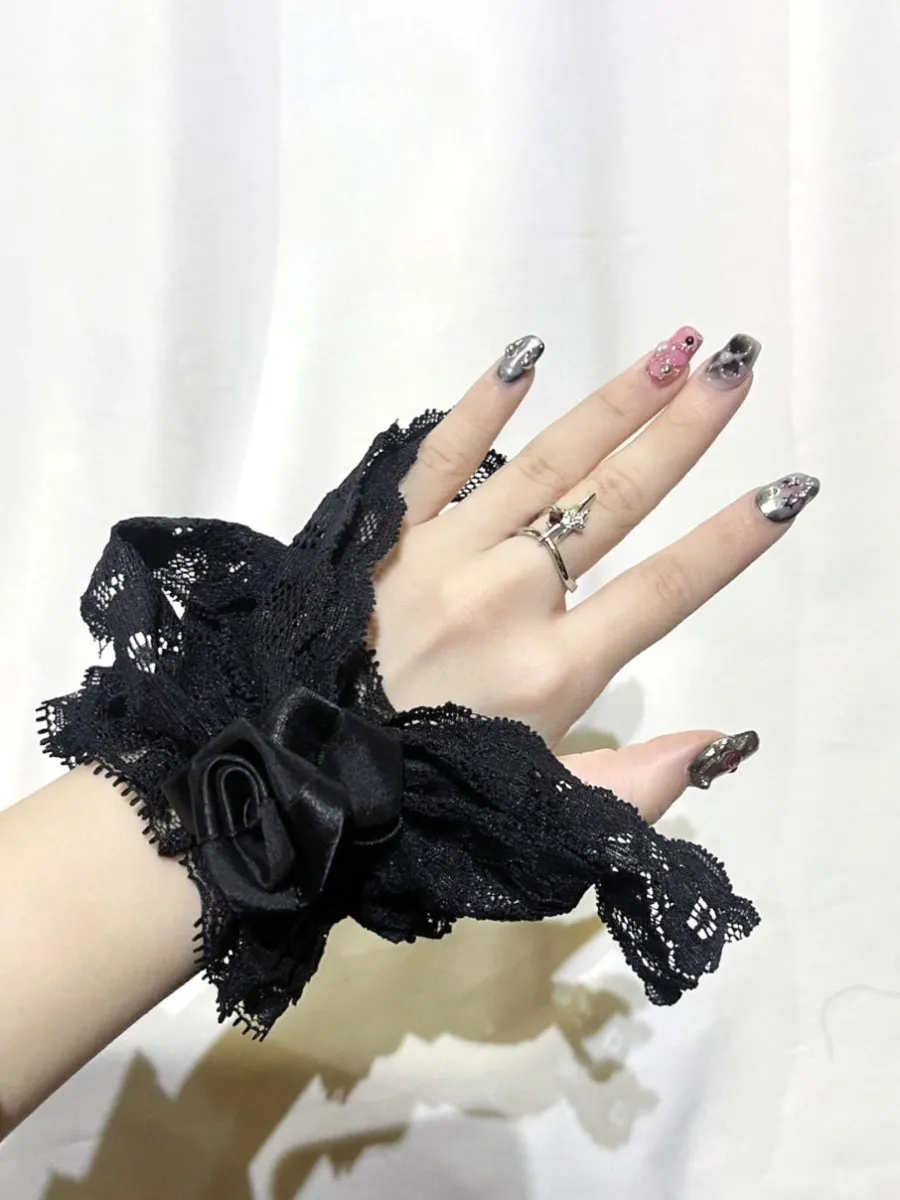 [MARBLE] Marble lace underwear closure and arm band: black lace x black lace ribbon