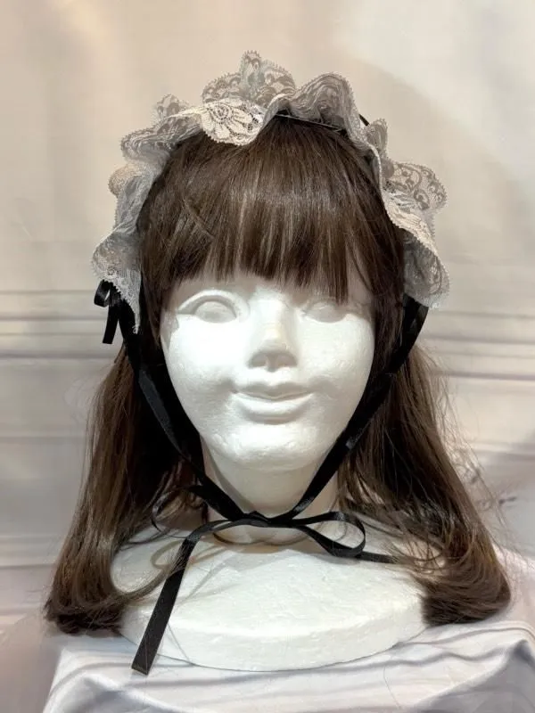 【MARBLE】マーブル　レースティアードヘッドドレス：グレー×黒リボン