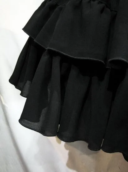 [MARBLE] Marble long front and back V-shaped ruffles layered long skirt: black