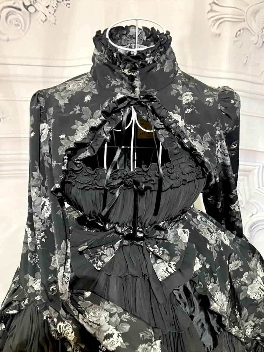[Marmor] Marmor-Farbstil Bolero mit farbig dekorativem Kleid: Graues Rosenmusterkleid