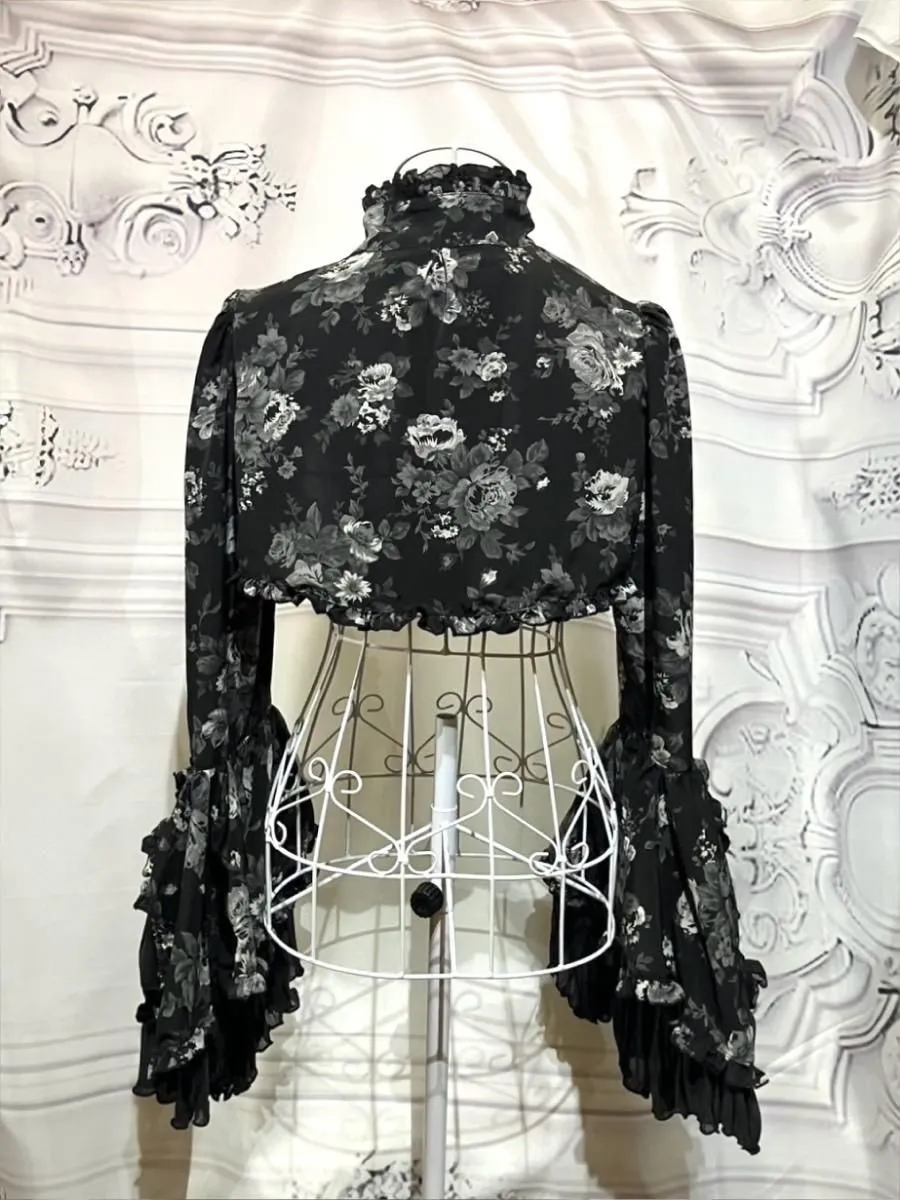 [Marmor] Marmor-Farbstil Bolero mit farbig dekorativem Kleid: Graues Rosenmusterkleid