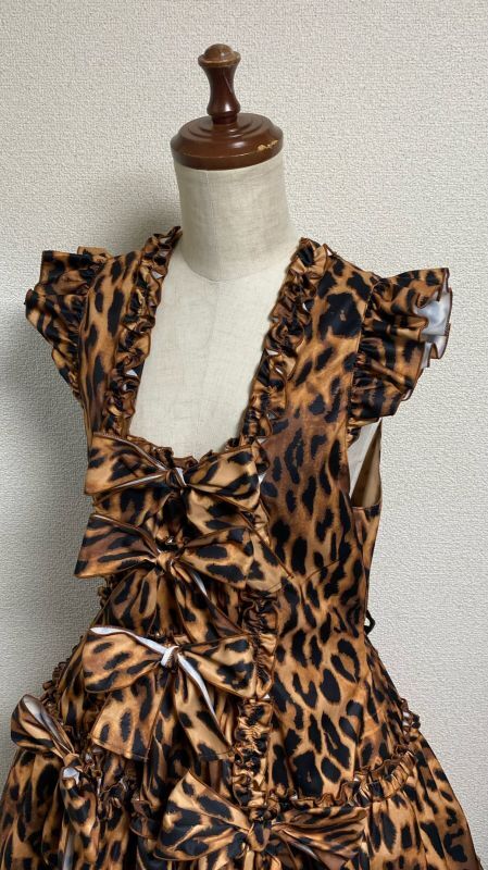 [Drop Física] Vestido de volante de caída física [leopardo estampado marrón, longitud regular]