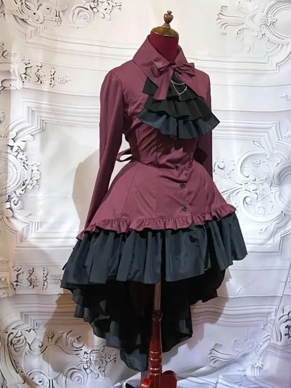 [Marble] Robe de chemisier de style gothique en marbre avec cravate coupée en diamant: enji x pierre noire