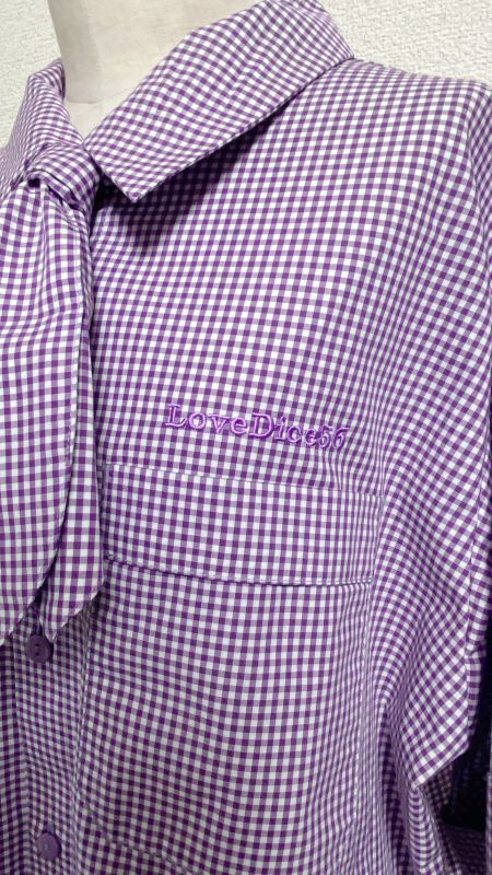 [물리적 드롭] 물리적 드롭 Summer Gingham 시리즈 남자 친구 작업 셔츠 [Purple Gingham x Purple Embroidery]