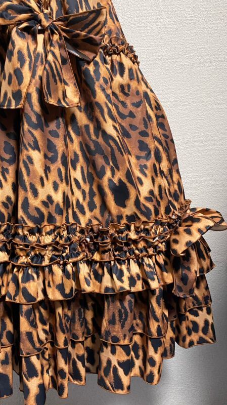 [Drop Física] Vestido de volante de caída física [leopardo estampado marrón, longitud regular]