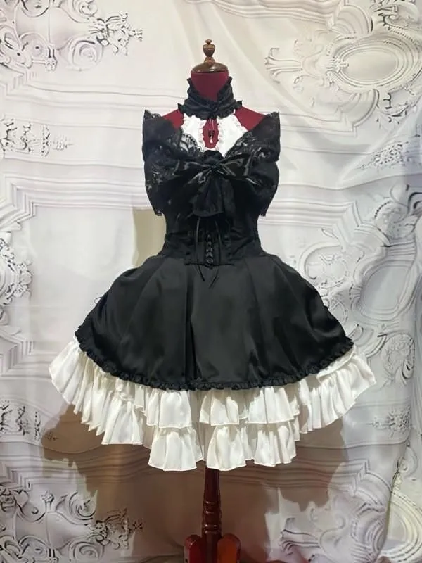 [Marble] Robe féminine en marbre avec accessoires + châle en dentelle + ceinture en dentelle: noir