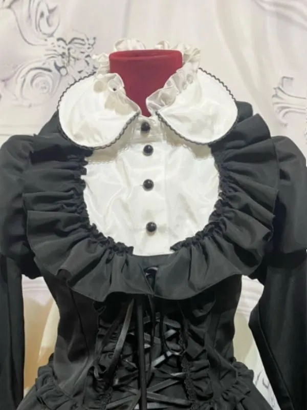 [Marble] Marble Alice-Style-Style Robe Robes: Black x White x Black