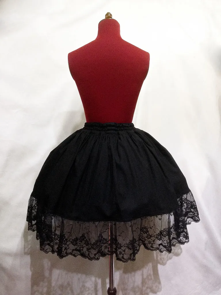 [Marbre] Jupe intérieure en dentelle avec tulle en marbre: Black x Black Lace