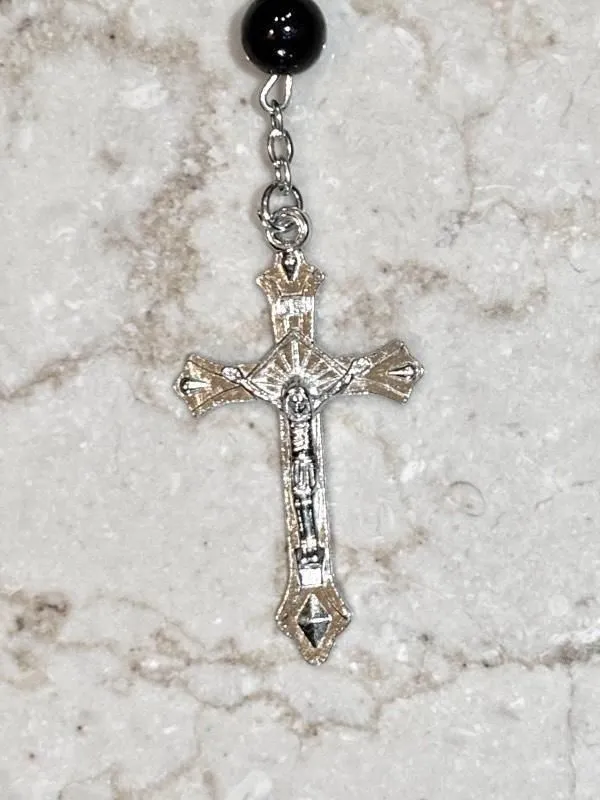 [MARBRE] Cape puritaine réversible en croix de marbre (avec collier chapelet) : Blanc x noir