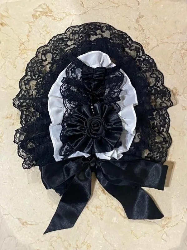 [Marmor] Marmor Rose Dekoration Lady Bonnet: Weiß x schwarzer Spitze