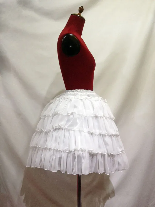 [Marmor] Marmor geschichtet V-förmiger femininer Rock: Weiße Georgette Rüschen