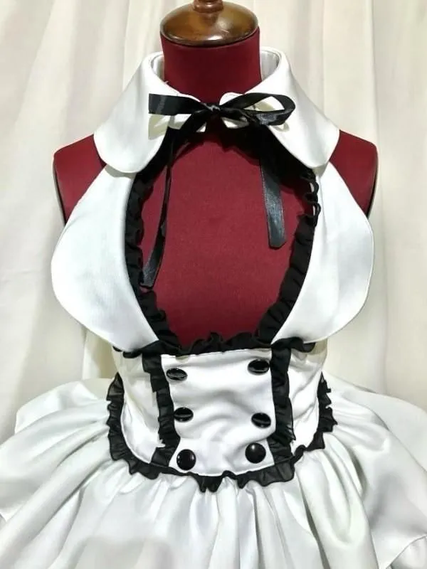 [Marmor] Korsett -Kleid mit Marmor -Rundkragen: Weiß x Schwarz