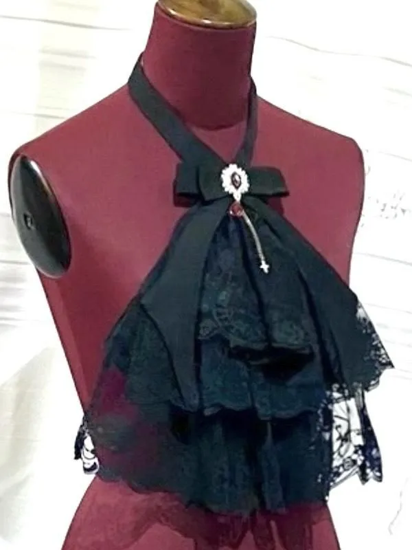 [Mármol] Marble Vampire corbata con cruz: negro x encaje blanco x piedra negra