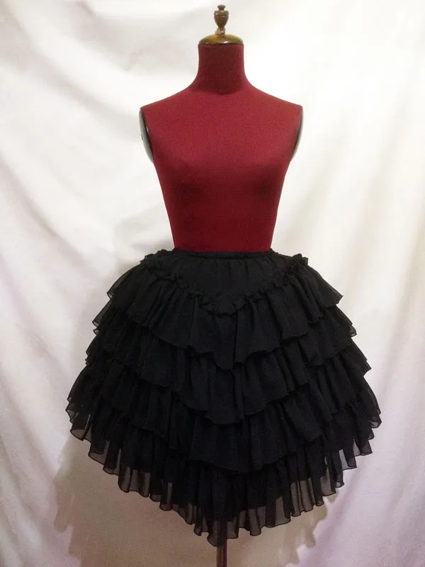 [Marble] Jupe féminine en forme de V en couches en marbre: Black Georgette Ruffles