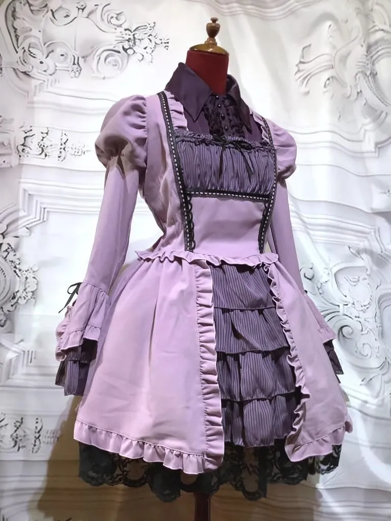 [Marble] Blouse en marbre et jupe Style Robe de coordination du corps entier: Purple X Purple Stripe Flill