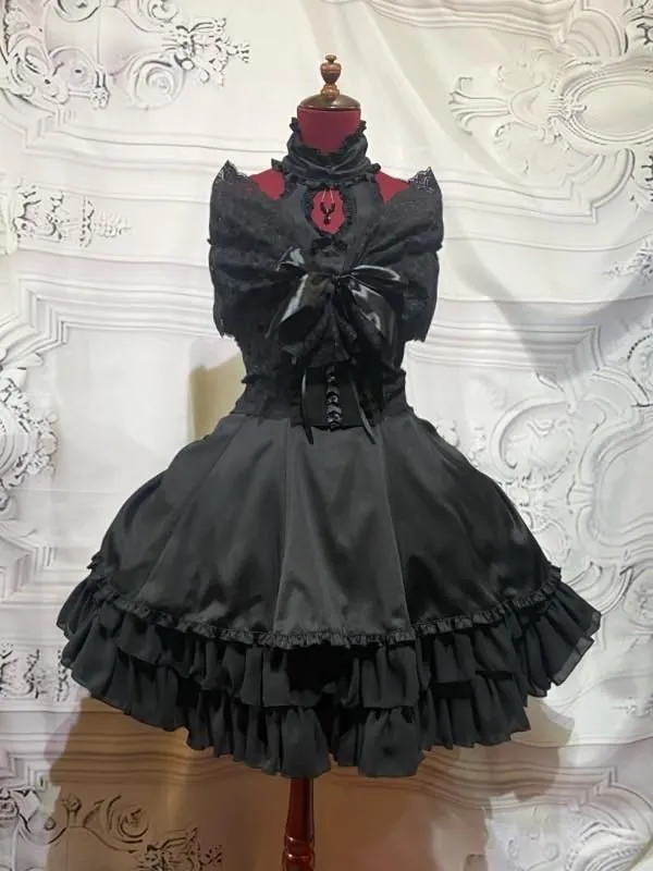 [Marble] Robe féminine en marbre avec accessoires + châle en dentelle + ceinture en dentelle: noir