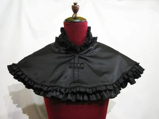 [MARBRE] Cape puritaine réversible en croix de marbre (avec collier chapelet) : Blanc x noir