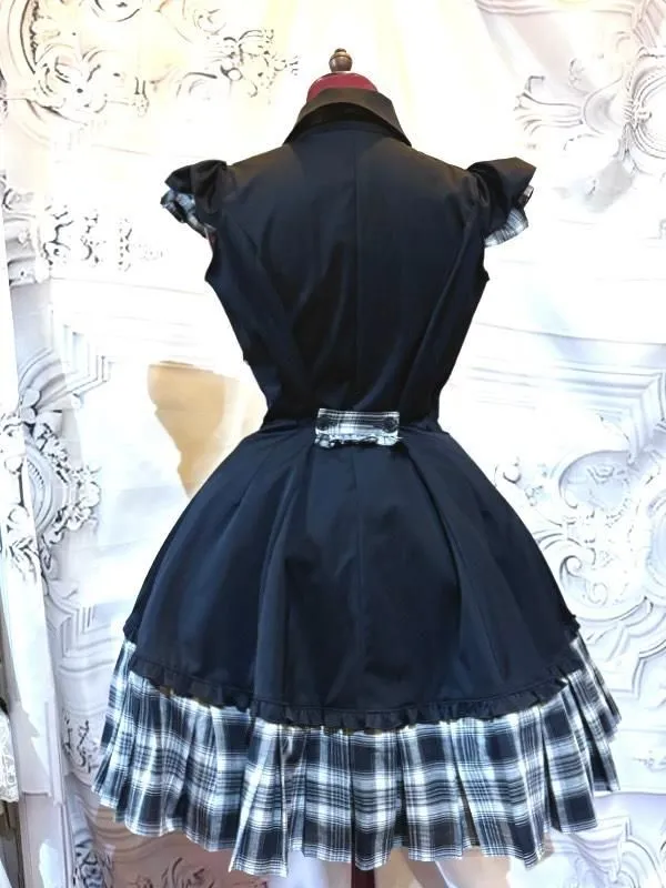 [MARBLE] Plisseekleid Marble BOX mit Wendekrawatte: Schwarz x Schwarz-Weiß-Karo oder schwarze Krawatte★Nicht zum Verkauf geeignet★