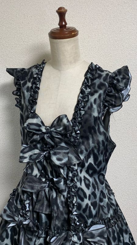 [Physical Drop] Physical Drop Ruffle Dress [Leopard print black, regular length]