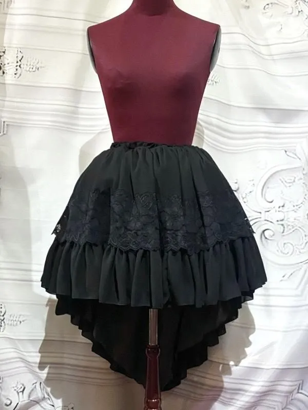 [MARBLE] Falda larga de volumen mármol con alforja: negro x encaje negro