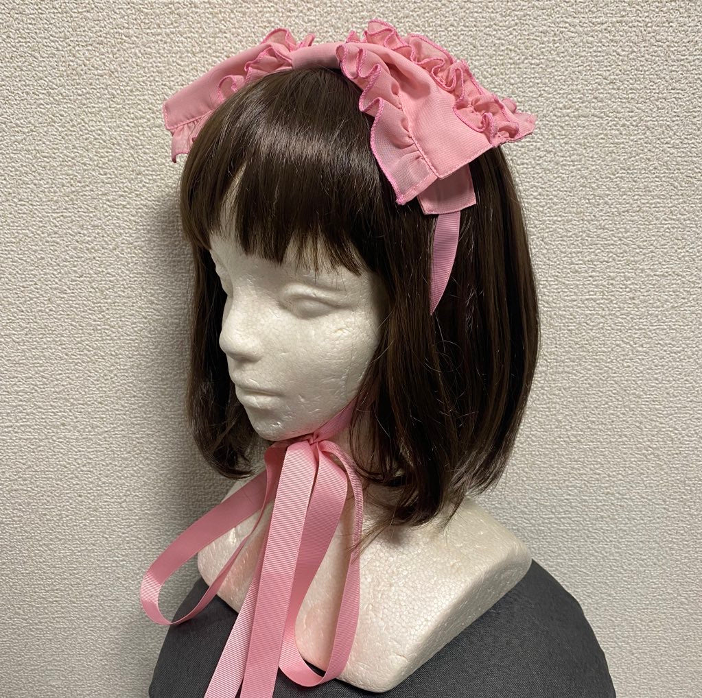 [Physical Drop] Physical Drop Chiffon Ribbon Head Dress Pink/Bordeaux/Black