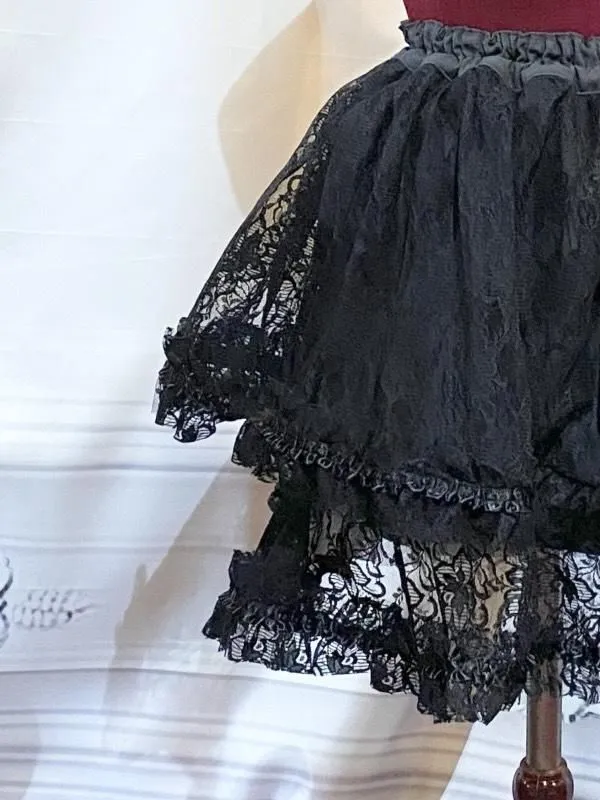 【MARBLE】マーブルボリュームリボンフリルスカート：黒レース×黒