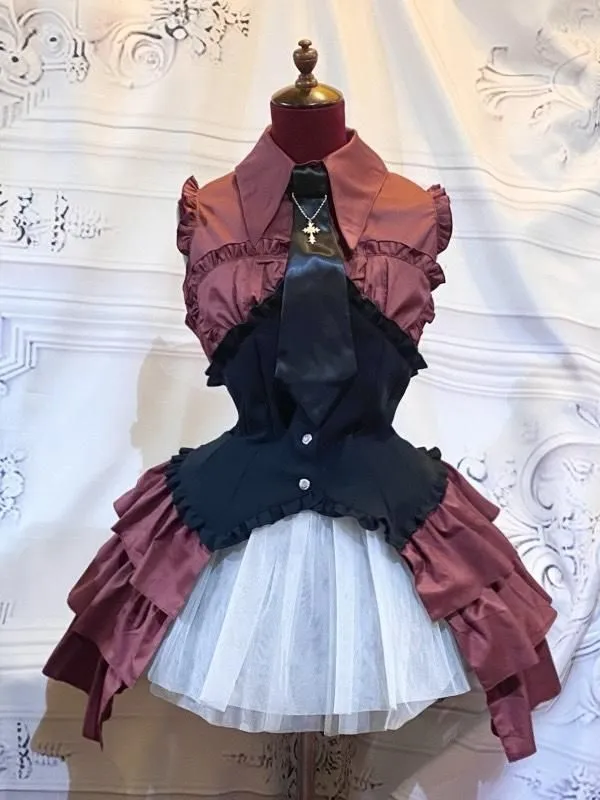 [Marble] Marble Cross Motif Necte Bustier Corset -style Blouse dress: White x black stripes x black Thailand