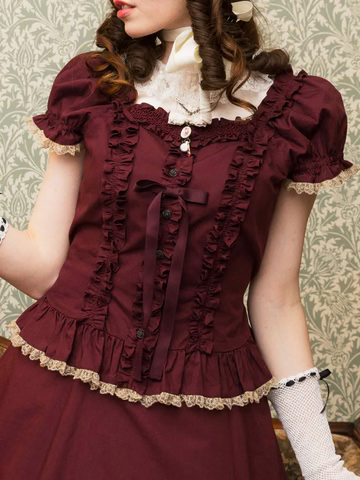 【Victorian maiden】ヴィクトリアンメイデン　★ご予約受付中★ vintageレースプリントスリーブフリルビスチェ