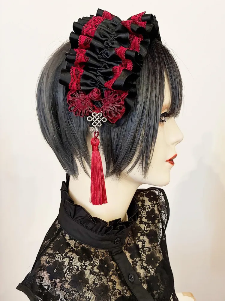 【Estrellas】エストレージャス　アジアンゴシックタッセルカチューシャ／黒×真紅★ウィンターセール2月23日まで★