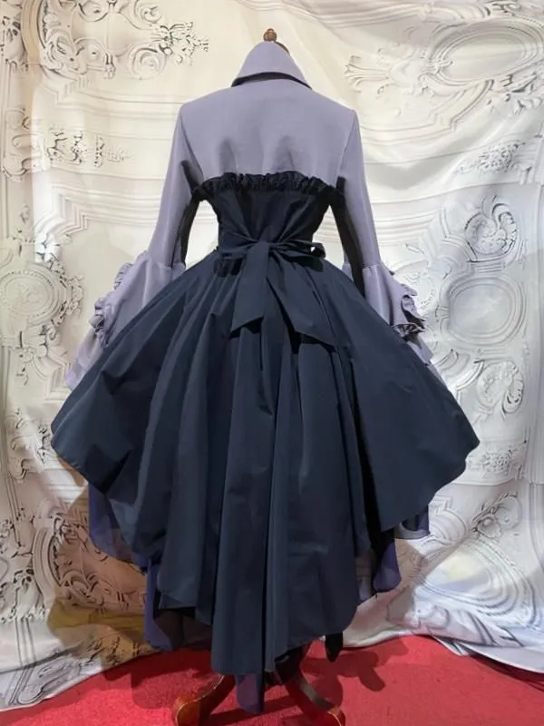 [Marmor] Marmor★Nicht zum Verkauf angeboten★Gotische Eleganzblusekleid mit drapierter Krawatte: lila x schwarz