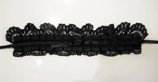 【MARBLE】マーブル　２WAYサテンバラ付きタックプリーツチョーカーorヘッドドレス：黒×黒レース