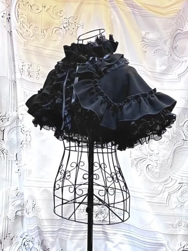 [Marble] Marble frilled volume Cape: Black x black check