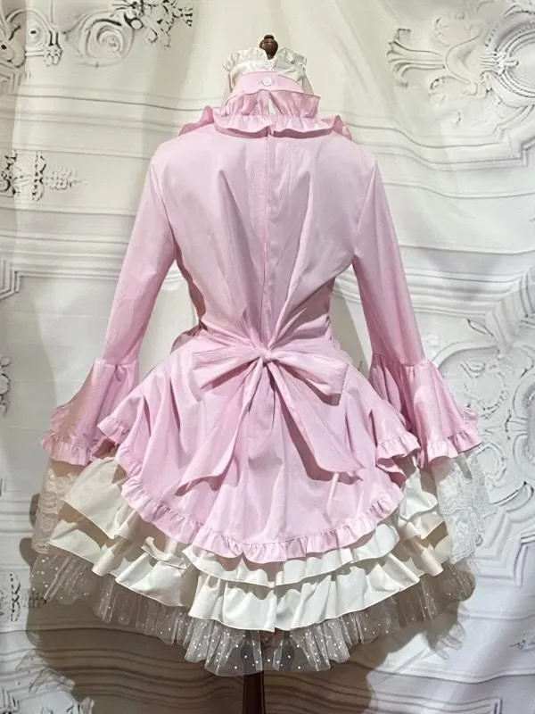 【MARBLE】マーブル　リボンデコレーション・クラシックタイ付きサイドタックドレスワンピース：ピンク