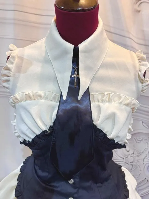 [Marbre] Robe de chemisier de style marbre à bustier en marbre avec croix de motif: Off Blanc X Black Stripe x Black cravate