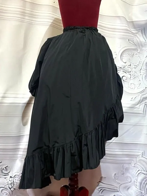 [大理石]带大理石丝带的长卷褶皱裙子：黑色