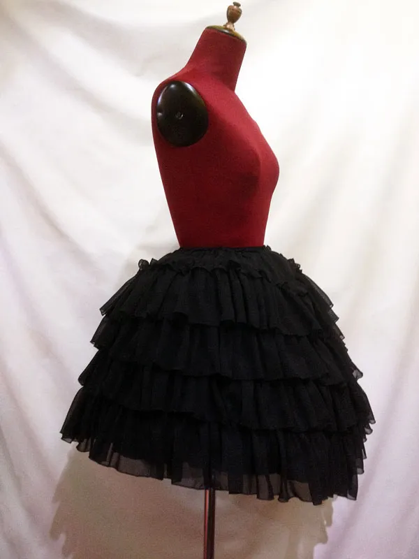 [Marble] Jupe féminine en forme de V en couches en marbre: Black Georgette Ruffles