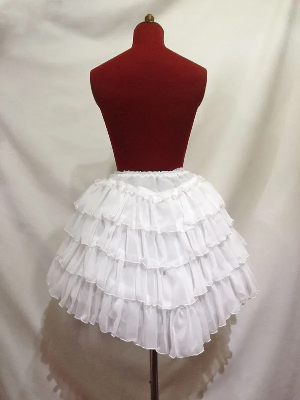 [Marmor] Marmor geschichtet V-förmiger femininer Rock: Weiße Georgette Rüschen