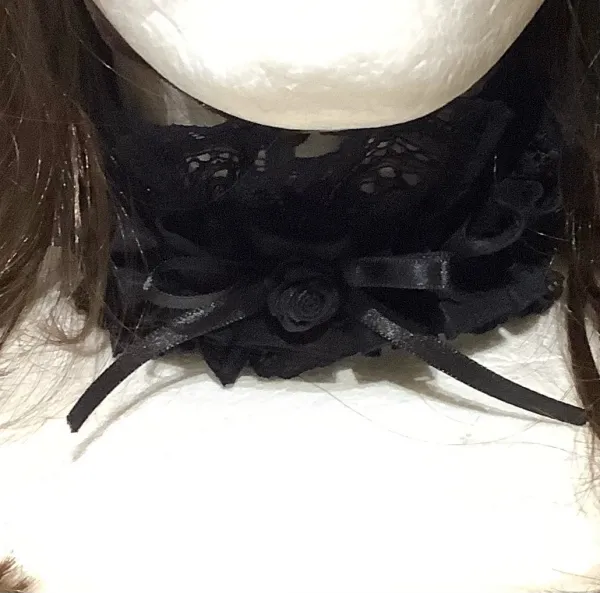 【MARBLE】マーブル　２WAYサテンバラ付きタックプリーツチョーカーorヘッドドレス：黒×黒レース